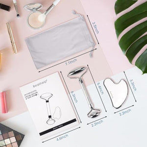 Stainless Steel Facial Roller & Gua Sha Sculpting Tool Set
