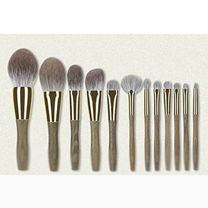 12-Piece Green Sandalwood Makeup Brush Set for Face & Eyes