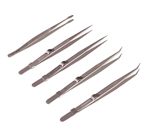 5-Piece Precision Stainless Steel Anti-Static Tweezer Set