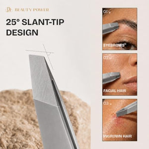 Precision Slant Tip Eyebrow Tweezers for Facial Hair Removal