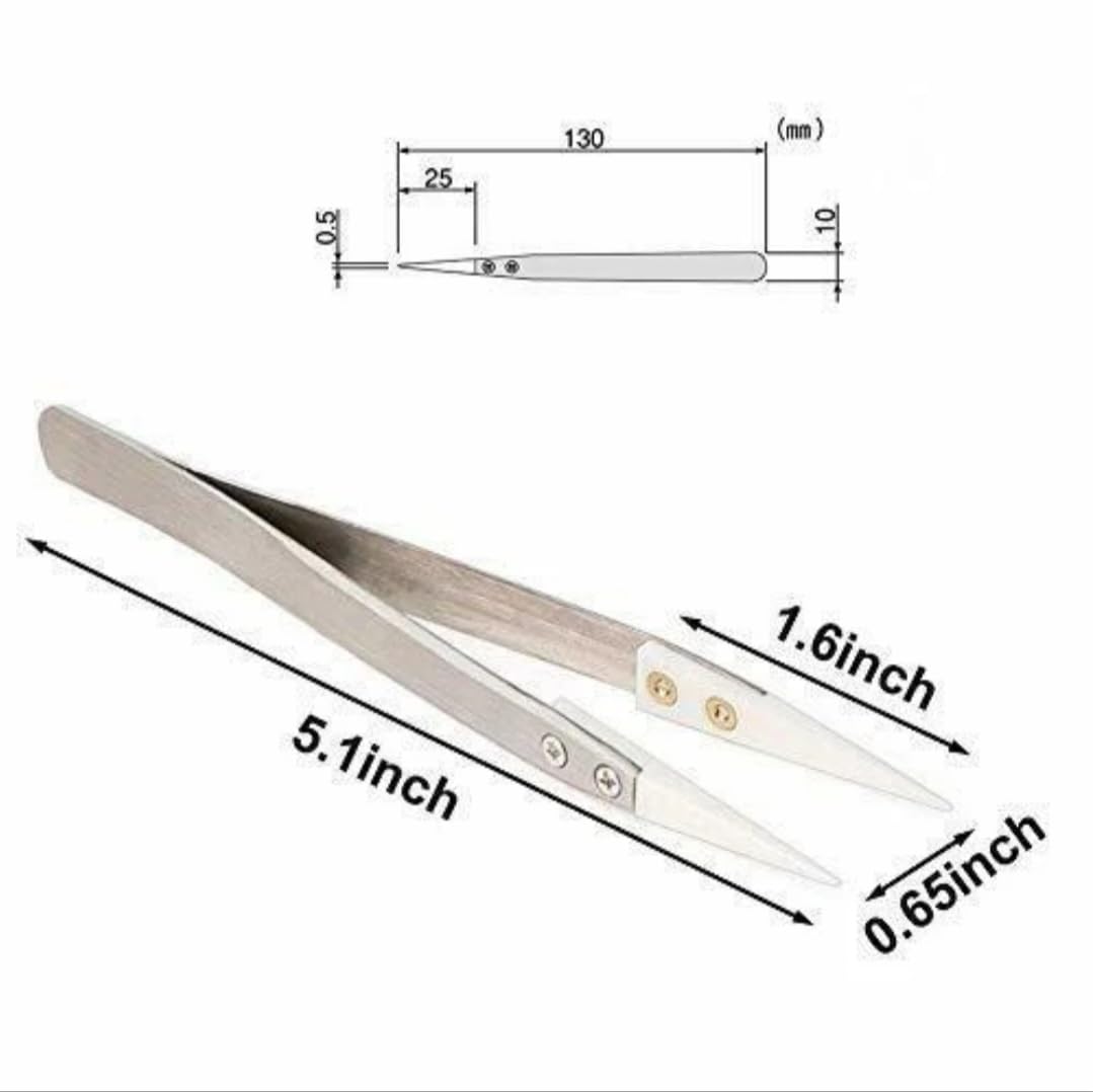 Ceramic Tip Precision Tweezers with Stainless Steel Handle