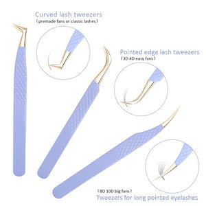 Stainless Steel False Eyelash Extension Tweezer Set