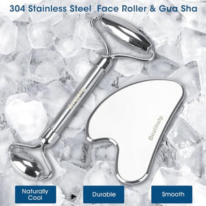 Stainless Steel Facial Roller & Gua Sha Sculpting Tool Set
