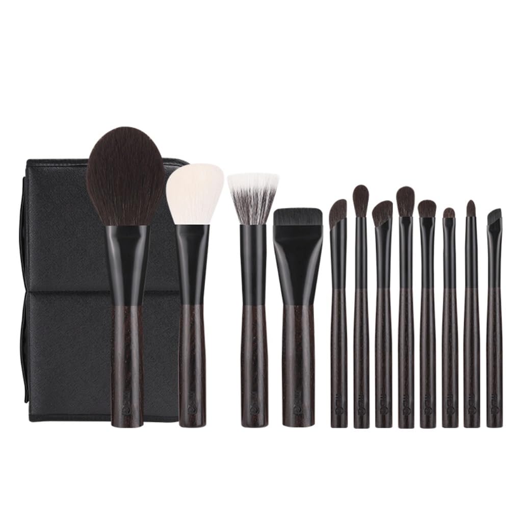 12-Piece Professional Ebony Makeup Brush Set for Face & Eyes
