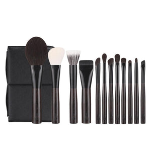 12-Piece Professional Ebony Makeup Brush Set for Face & Eyes