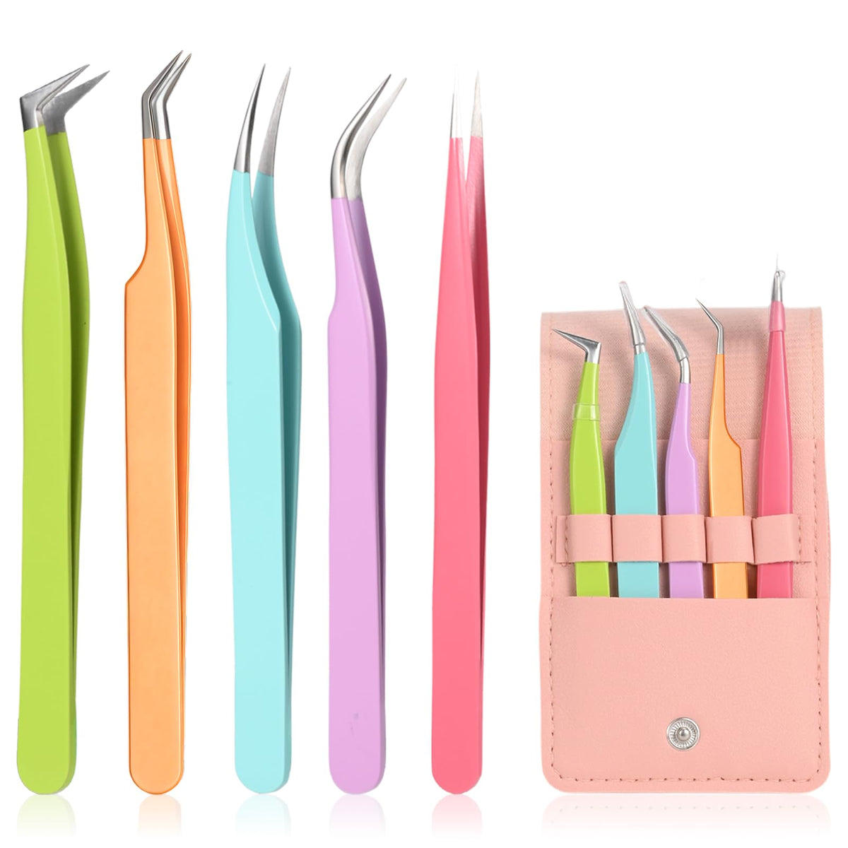 5-Piece Precision Eyelash Extension Tweezer Set for Beginners