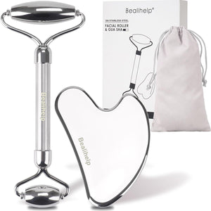 Stainless Steel Facial Roller & Gua Sha Sculpting Tool Set