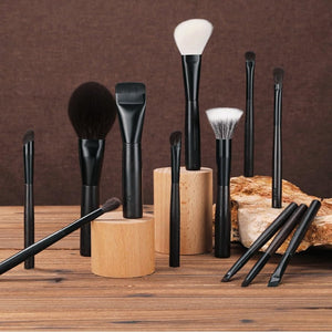 12-Piece Professional Ebony Makeup Brush Set for Face & Eyes