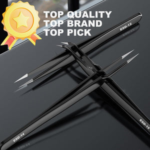 12-Piece Precision Tweezer Set with Storage Case