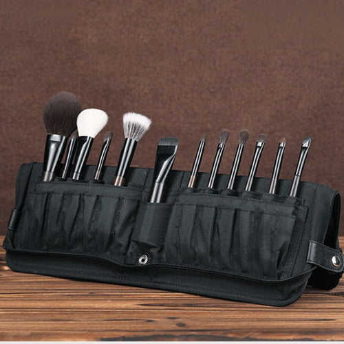 12-Piece Professional Ebony Makeup Brush Set for Face & Eyes