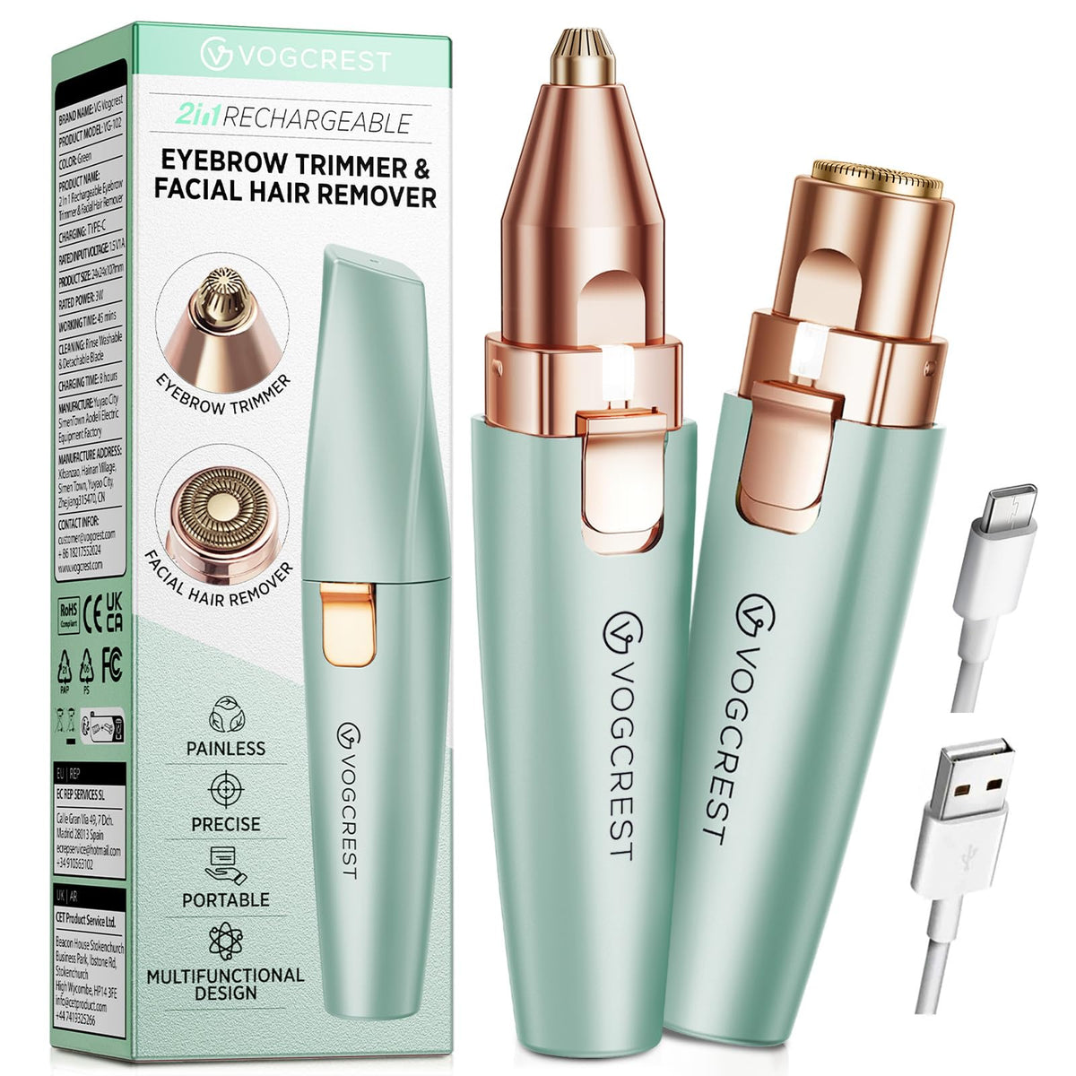 2-in-1 Rechargeable Eyebrow & Facial Hair Trimmer
