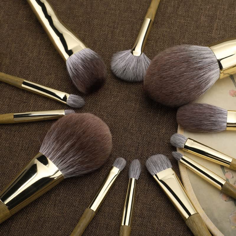 12-Piece Green Sandalwood Makeup Brush Set for Face & Eyes