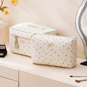 3-Piece Quilted Cotton Travel Makeup Organizer Bag Set