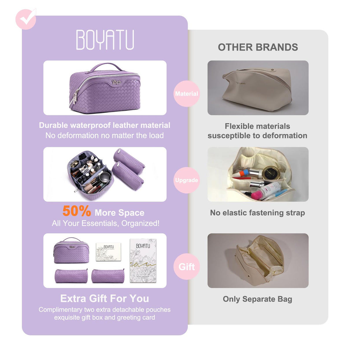 3-Piece Travel Makeup & Cosmetic Bag Set for Women