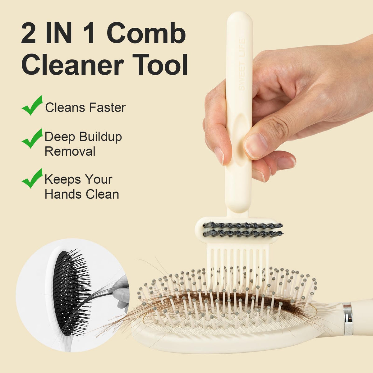 2-in-1 Hair Brush Cleaning Tool for Hair & Dust Removal