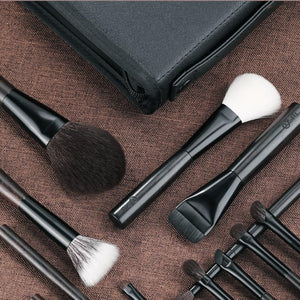 12-Piece Professional Ebony Makeup Brush Set for Face & Eyes