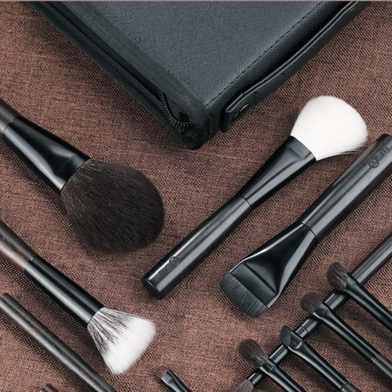 12-Piece Professional Ebony Makeup Brush Set for Face & Eyes