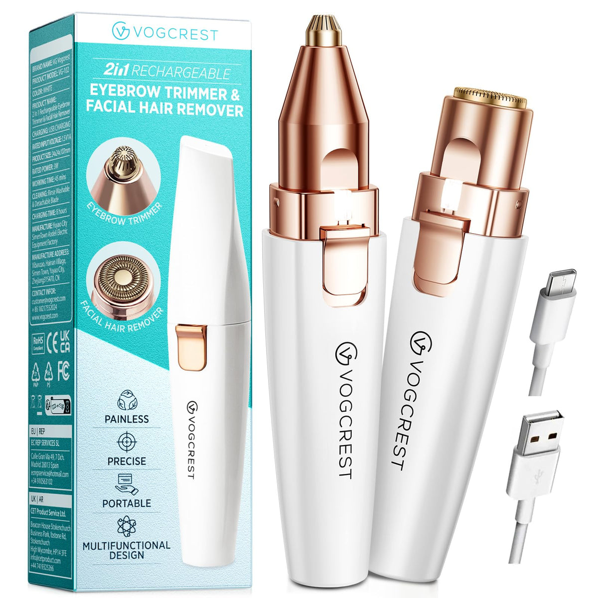 2-in-1 Rechargeable Eyebrow & Facial Hair Trimmer