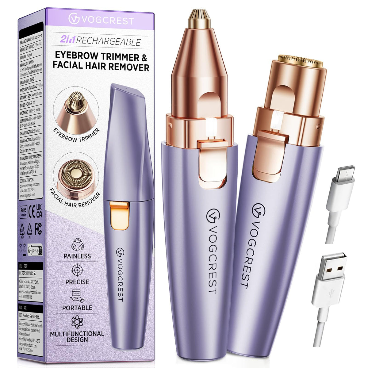 2-in-1 Rechargeable Eyebrow & Facial Hair Trimmer