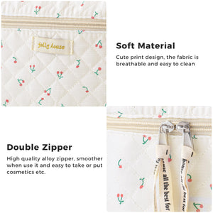 3-Piece Quilted Cotton Travel Makeup Organizer Bag Set