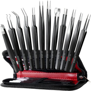 12-Piece Precision Tweezer Set with Storage Case