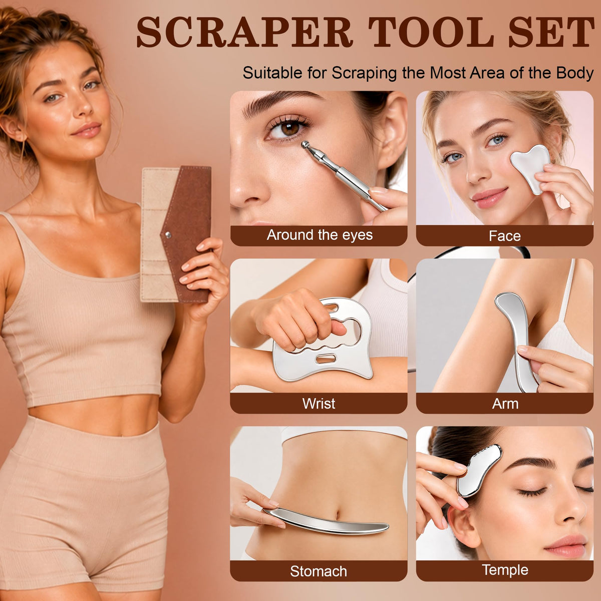 6-in-1 Stainless Steel Gua Sha & Muscle Scraper Tool Set