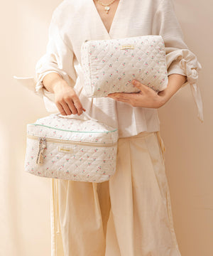 3-Piece Quilted Cotton Travel Makeup Organizer Bag Set