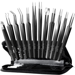 12-Piece Precision Tweezer Set with Storage Case