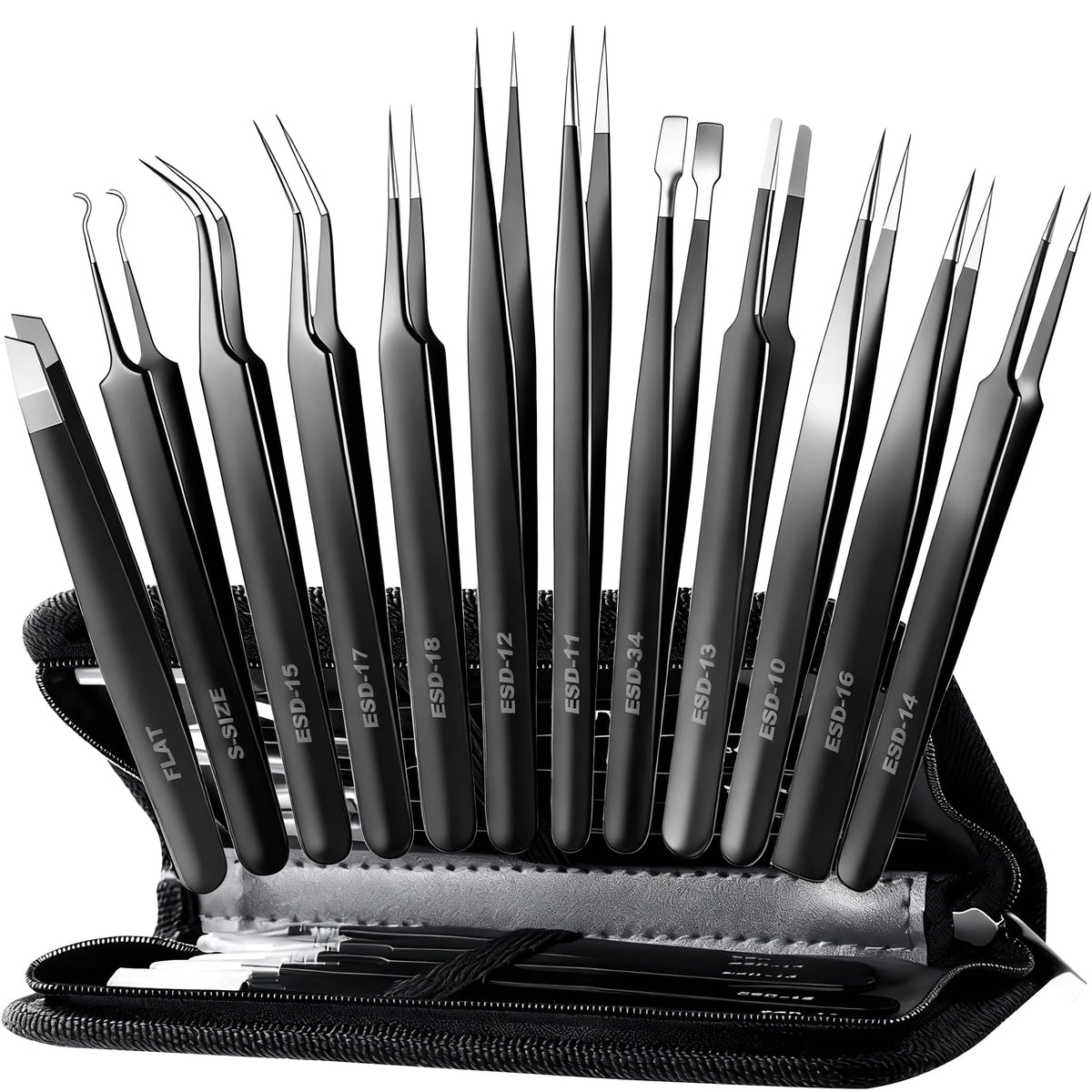 12-Piece Precision Tweezer Set with Storage Case