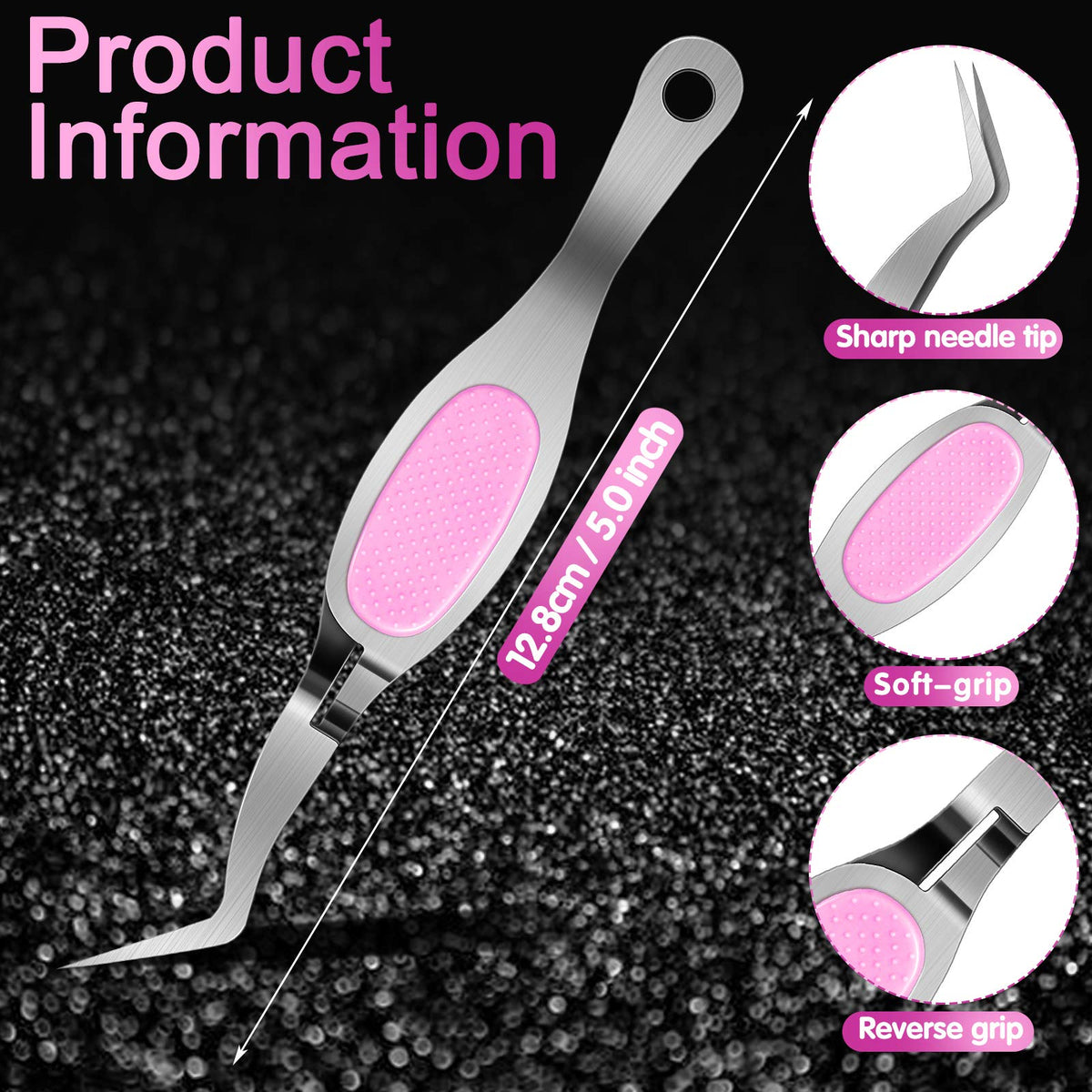 6-Piece Curved Tip Stainless Steel Reverse Tweezer Set