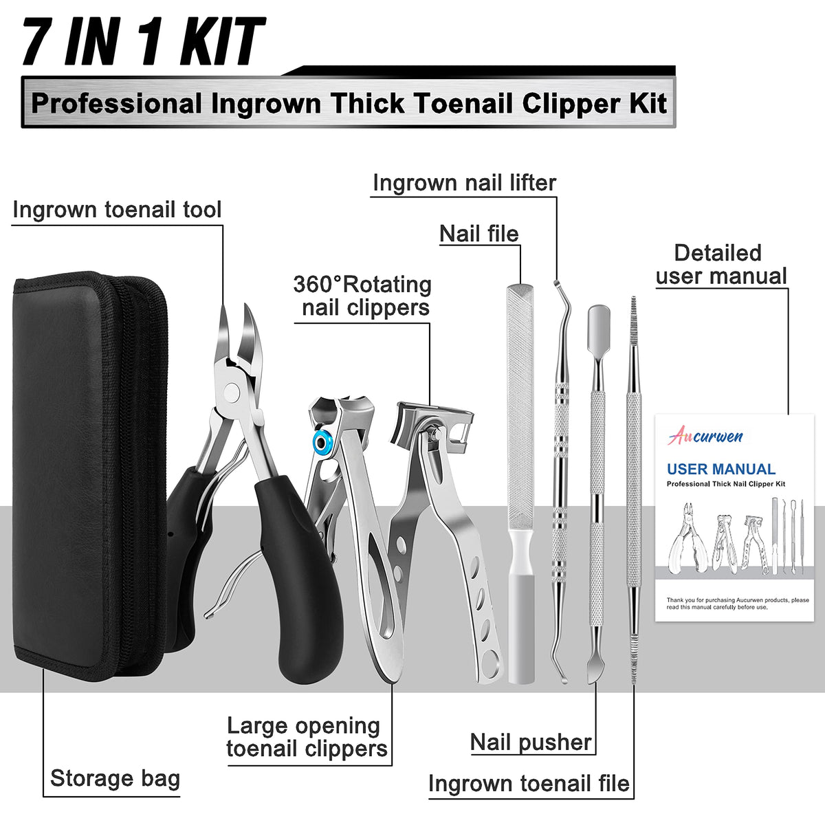 7-Piece Heavy-Duty Toenail Clipper Set for Thick Nails