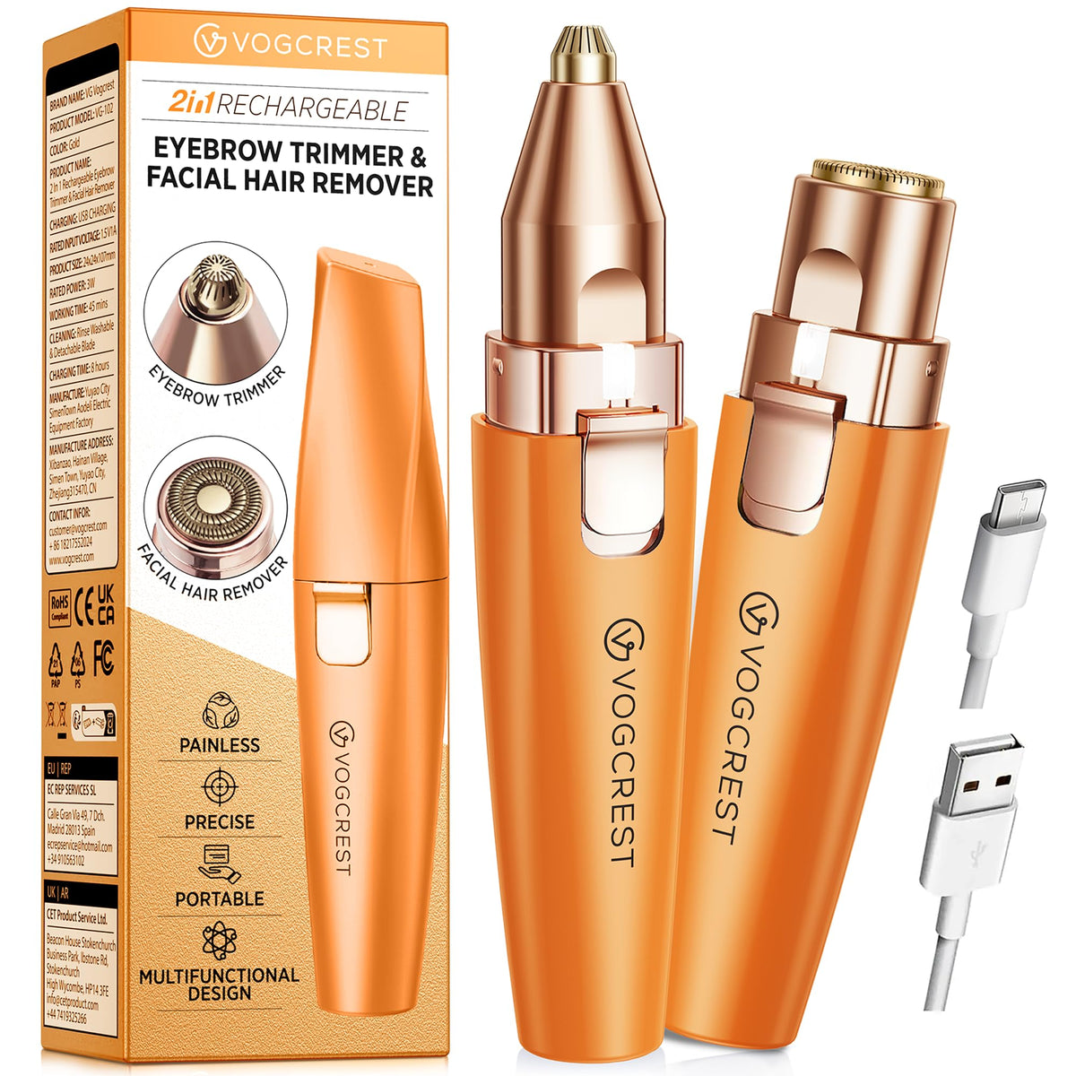 2-in-1 Rechargeable Eyebrow & Facial Hair Trimmer