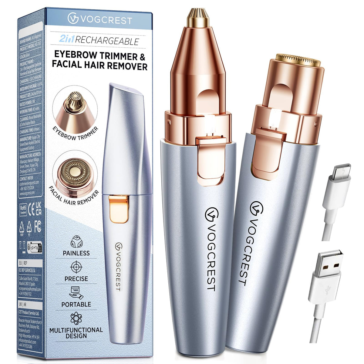 2-in-1 Rechargeable Eyebrow & Facial Hair Trimmer