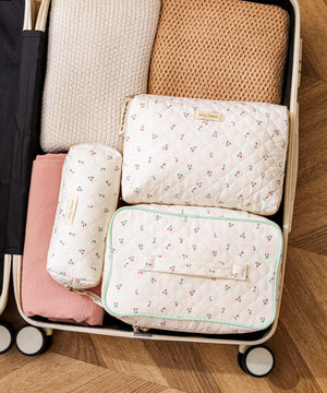 3-Piece Quilted Cotton Travel Makeup Organizer Bag Set