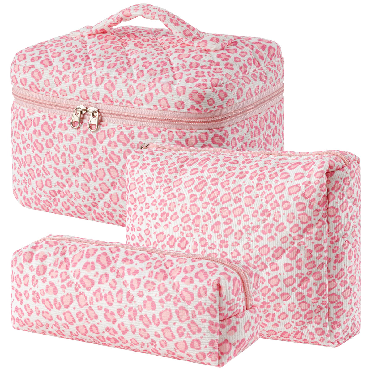 3-Piece Quilted Cotton Travel Makeup Organizer Bag Set